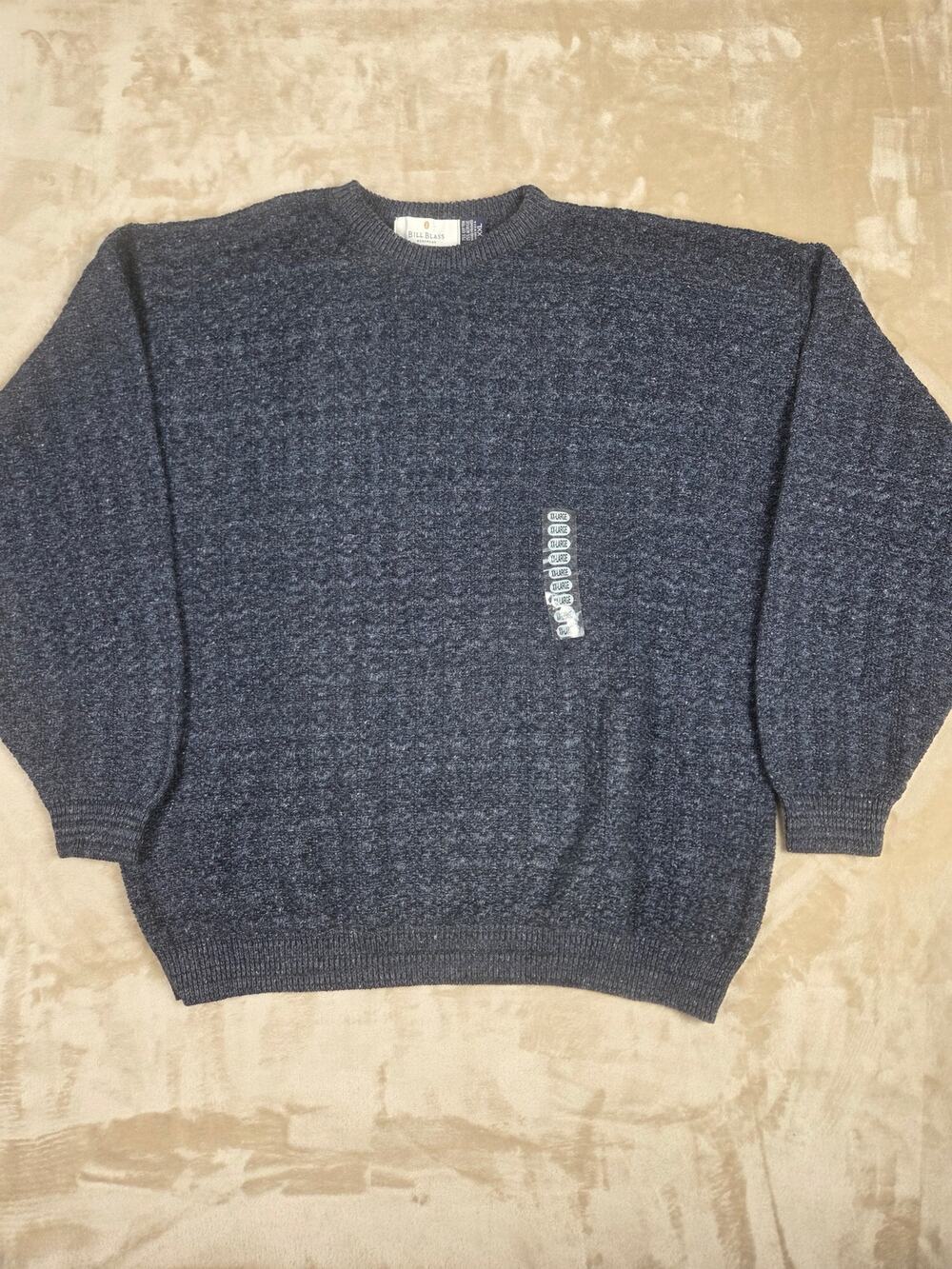 Vintage Bill Blass Mens Textured Knit Crewneck Sweater Blue XXL 90s Vtg